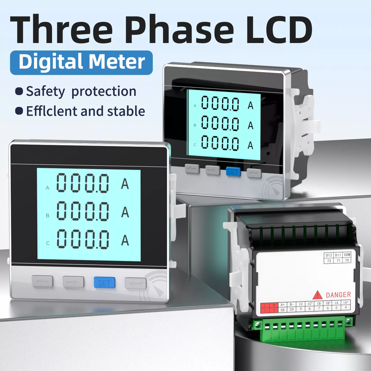 Driefasige LCD digitale meter