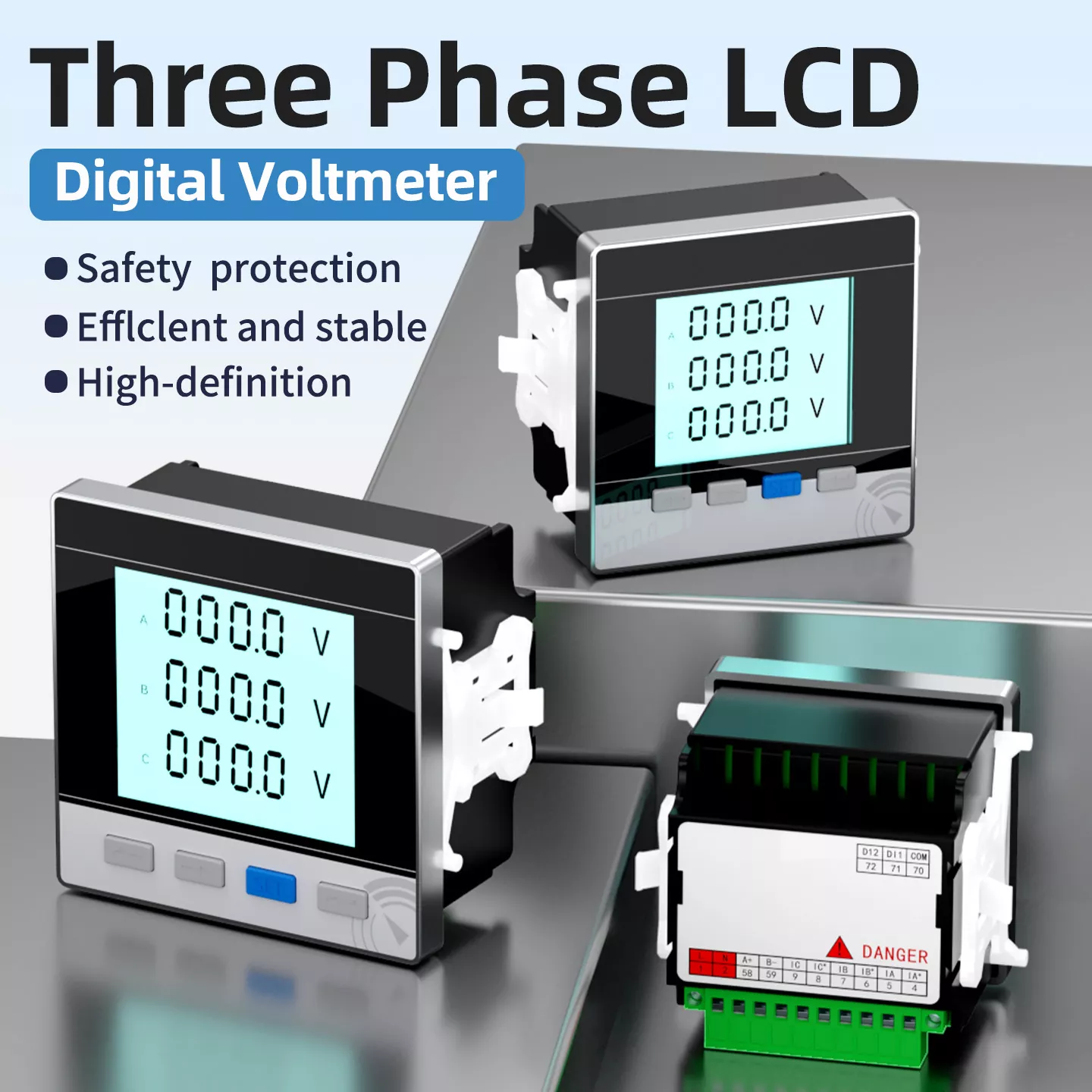 Driefasige LCD digitale voltmeter