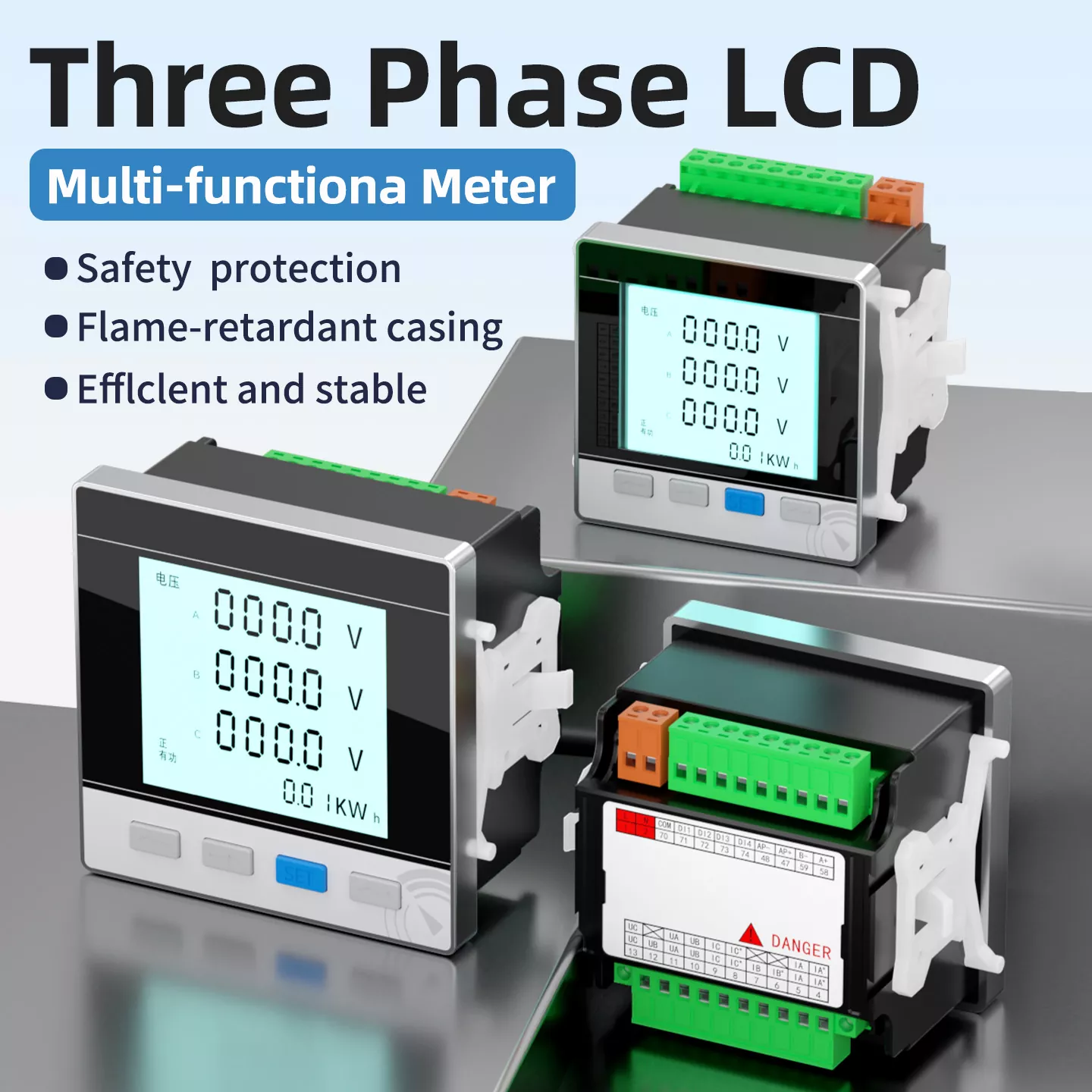 Driefasige LCD-multifunctionele meter
