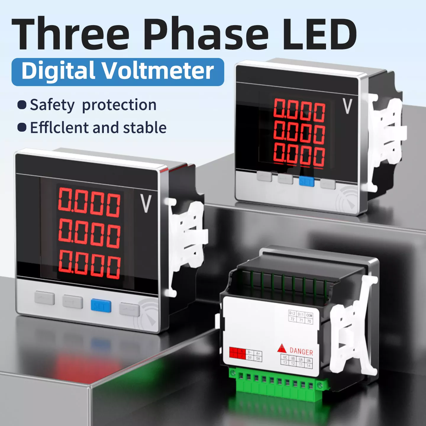 Driefasige LED digitale voltmeter